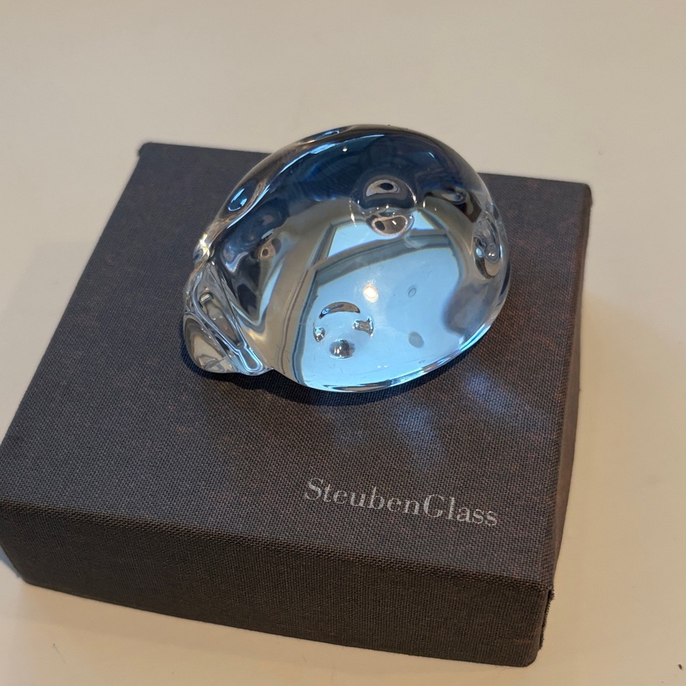 Steuben Blue Glass Lady Bug Paperweight